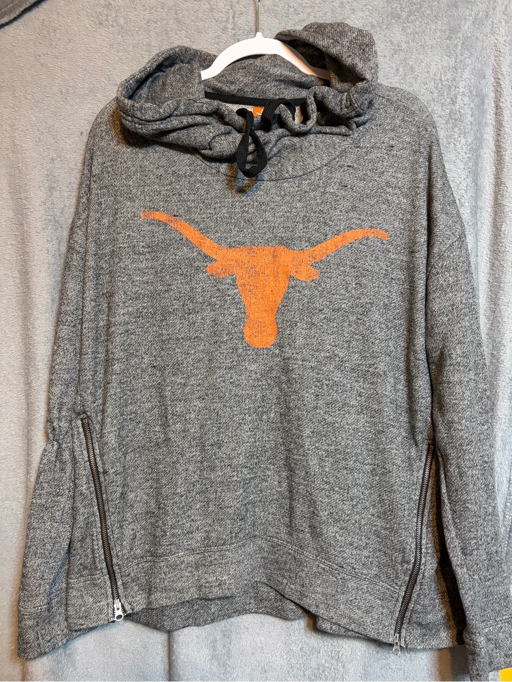 University of Texas Gray Hooded Pullover Shirt with Orange Longhorn Graphic